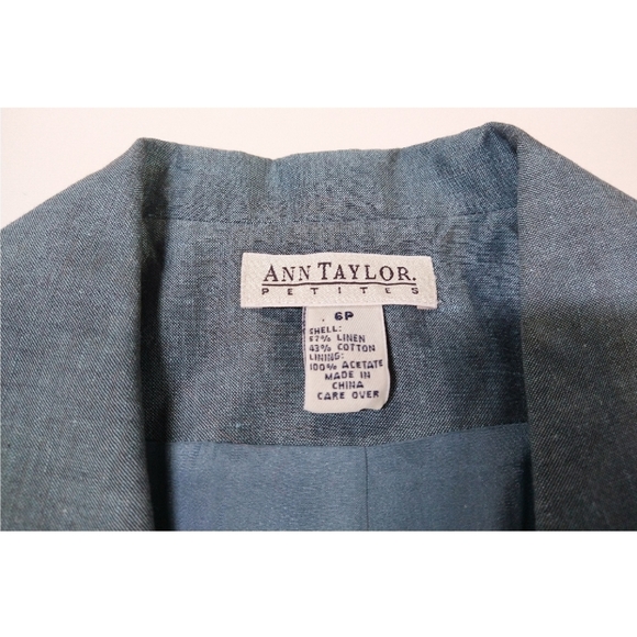 Ann Taylor Linen Light Weight Blue Single Breasted Tailored Petite Blazer - Picture 5 of 9